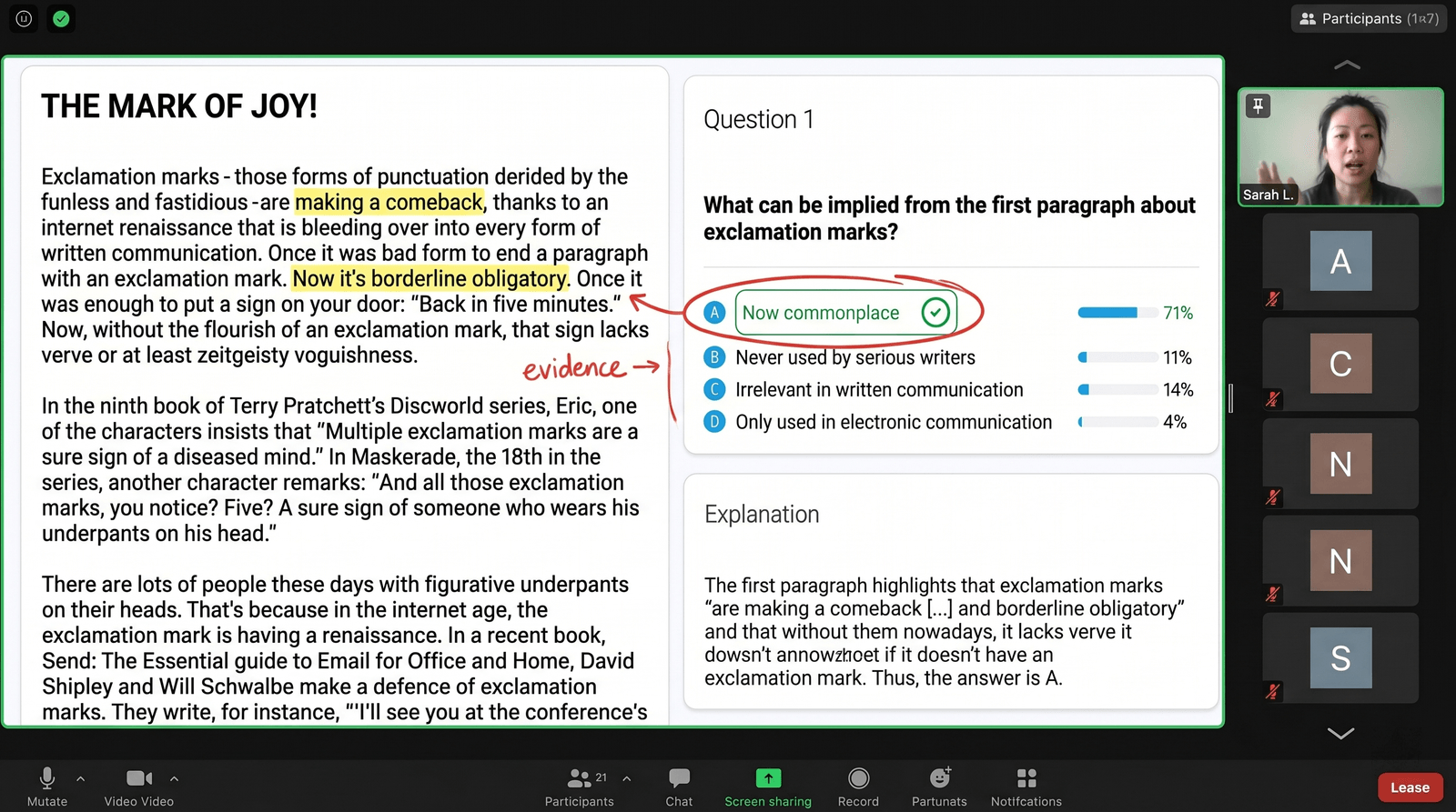 Screenshot of a 240 Plus live homework help class